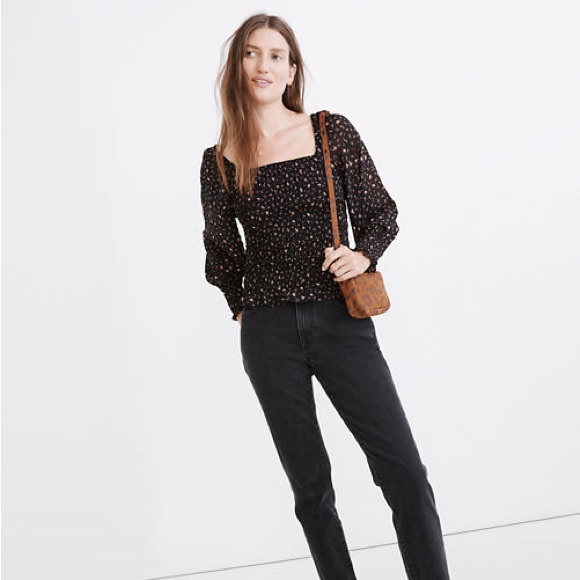 (Re)sourced Georgette Lucie Bubble-Sleeve Smocked Top in Stem Scatter Size Small - Picture 2 of 13